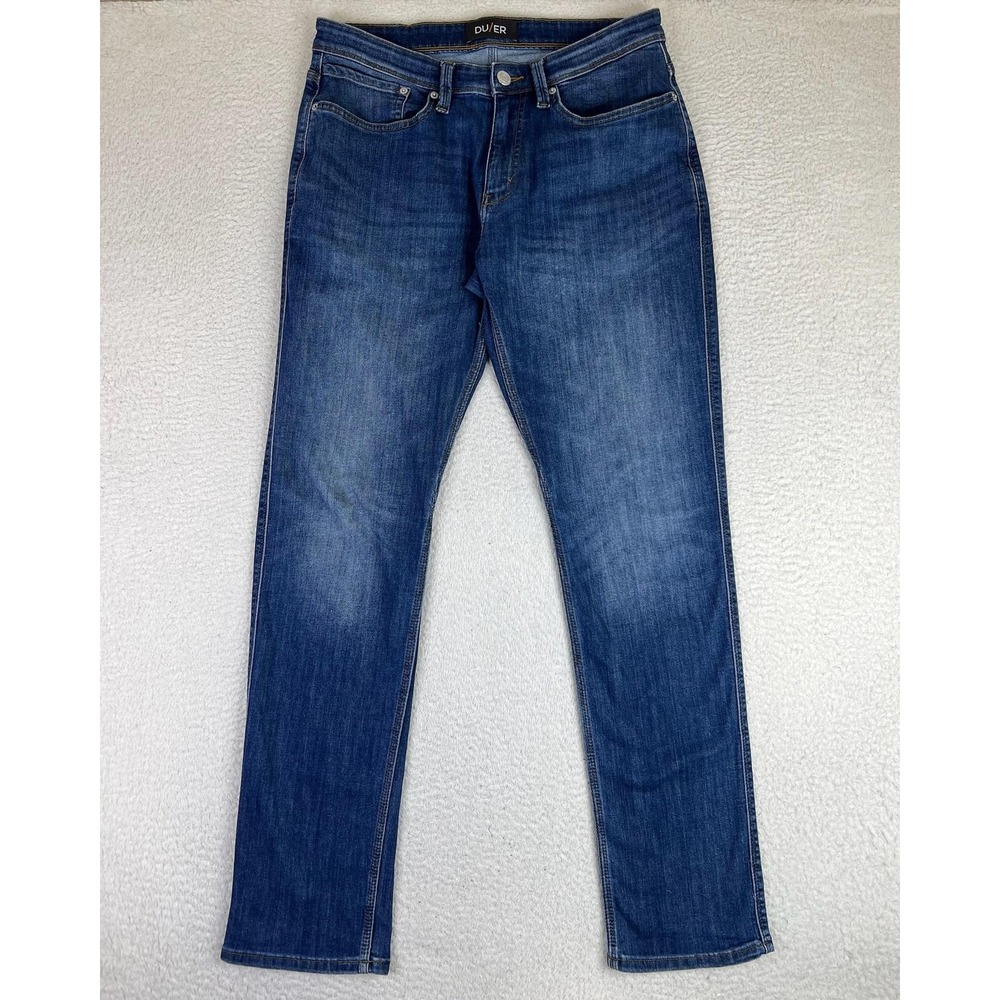 DU/ER L2X Relaxed Taper Jeans Mens 32x34 Blue Stretch Denim Medium Wash Pants